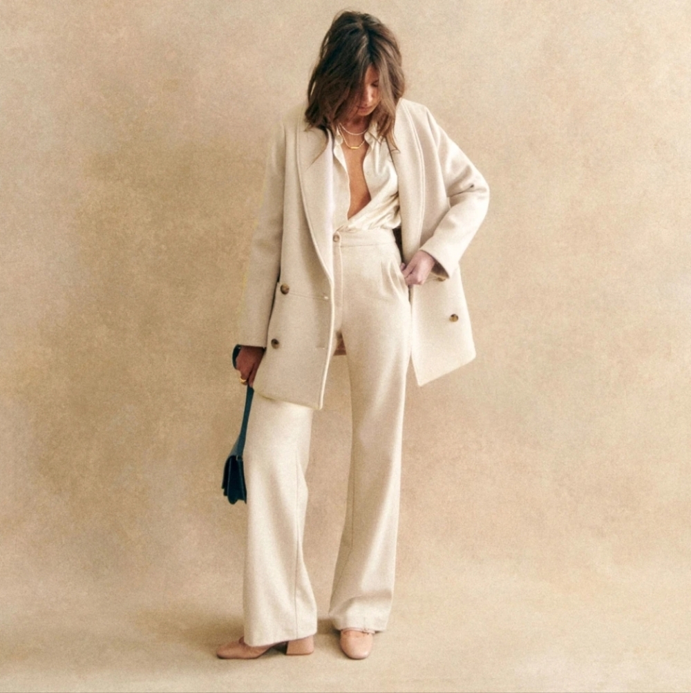 Sezane Martin Wool Ecru High Waisted Trousers - Picture 2 of 6